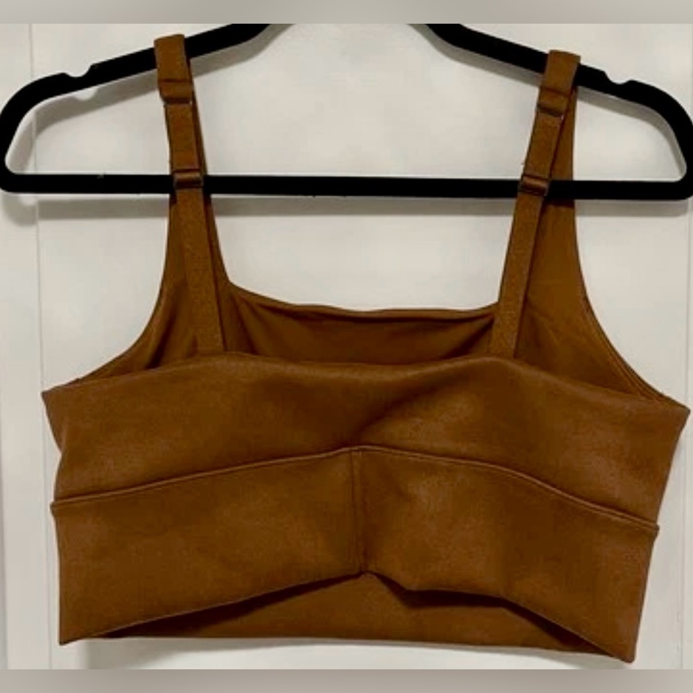 Spanx Faux Suede Crop Top Caramel Brown‎ Longline Square Neck Size Large - Picture 6 of 14